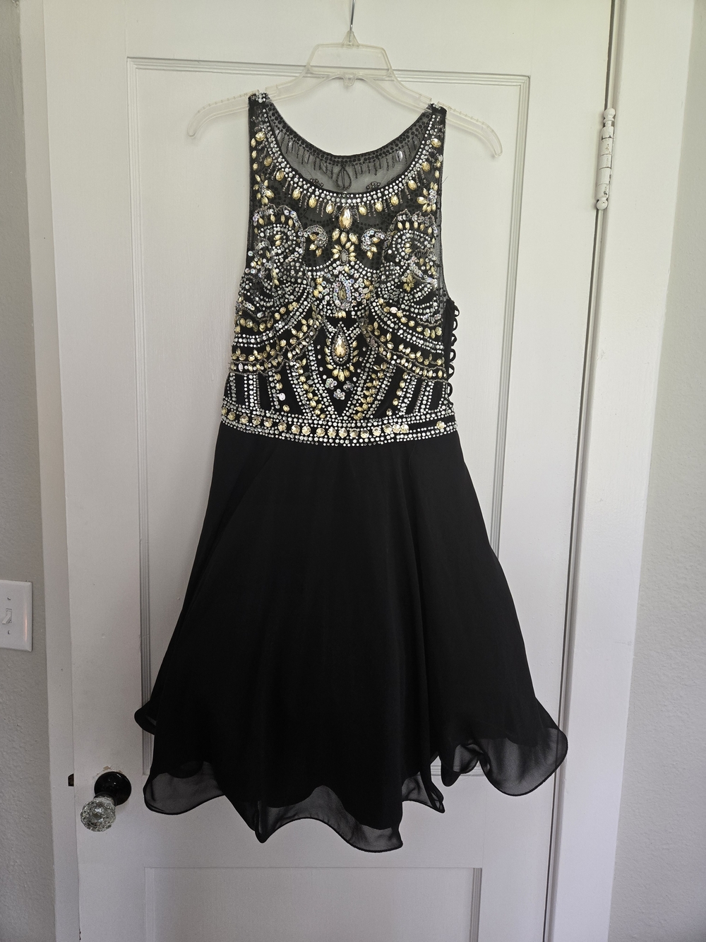 Dancing Queen Black Dress with Gold & Silver Beaded Bodice